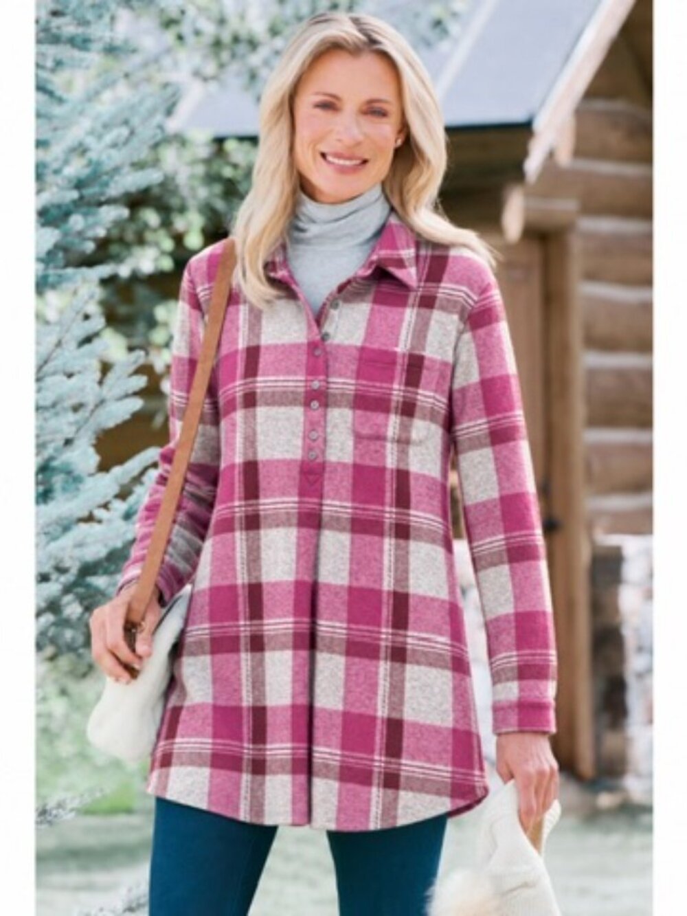 NWT Soft Surroundings Mad Over Plaid Flannel Tunic Shirt Sz M